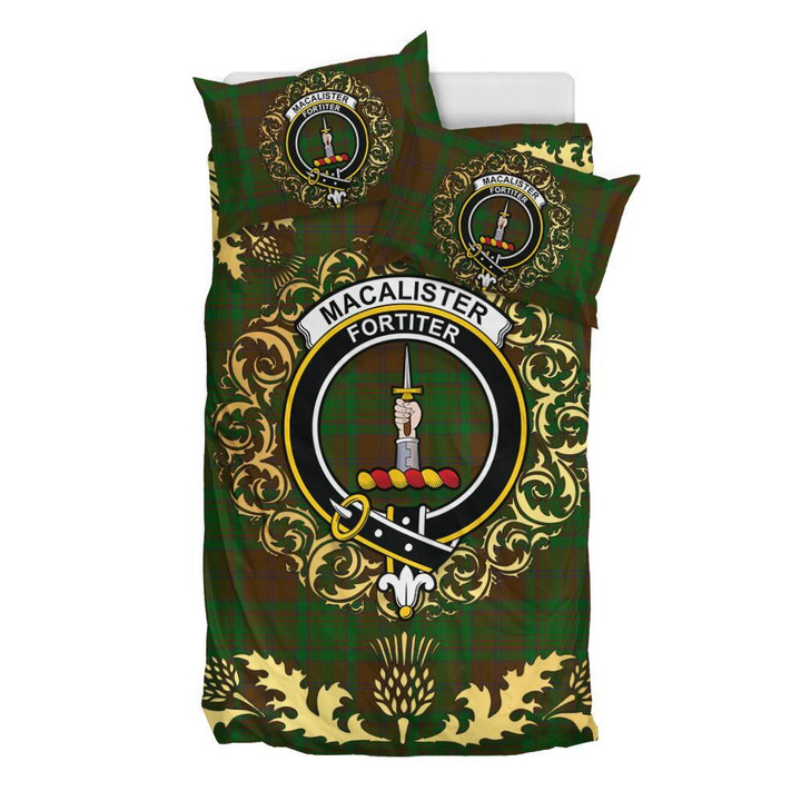 MacAlister of Glenbarr Hunting Tartan Crest Bedding Set - Golden Thistle Style