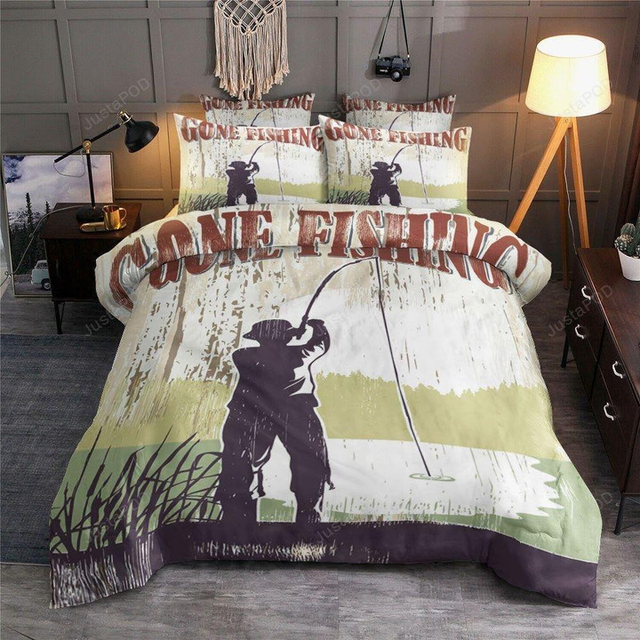 Fishing Illustration Gone Fishing Bedding Set (Duvet Cover & Pillow Cases)