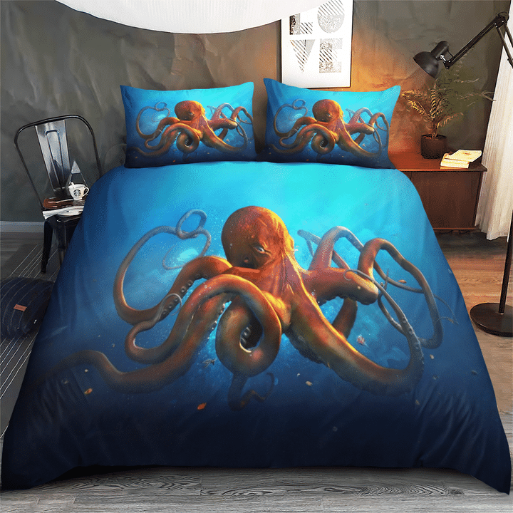 Burnt Orange Octopus Deep Ocean Bedding Set W140943