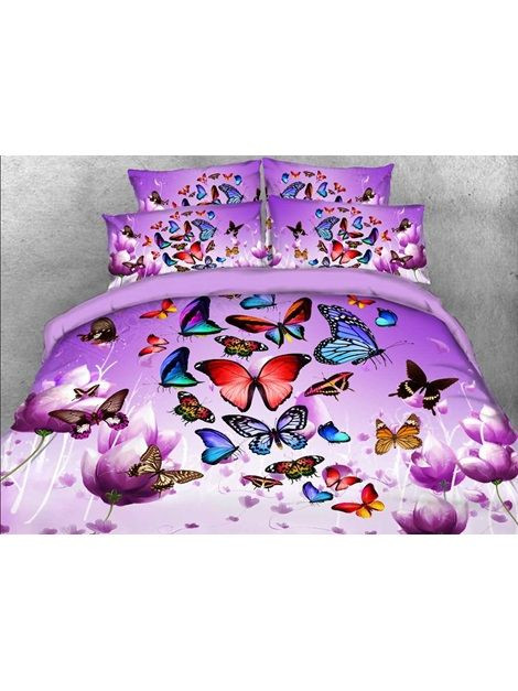 Colorful Butterflies And Purple Flower Dac091225 Bedding Set