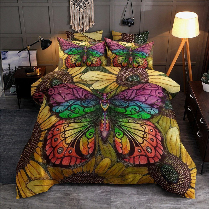 Butterfly Cotton Bed Sheets Spread Comforter Duvet Cover Bedding Set Iyde