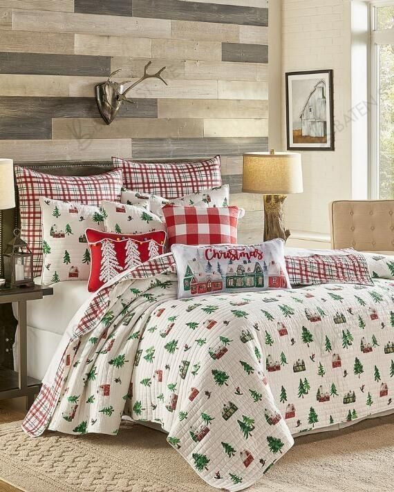 Christmas Tree Pattern White And Red Bedding Set Bedroom Decor