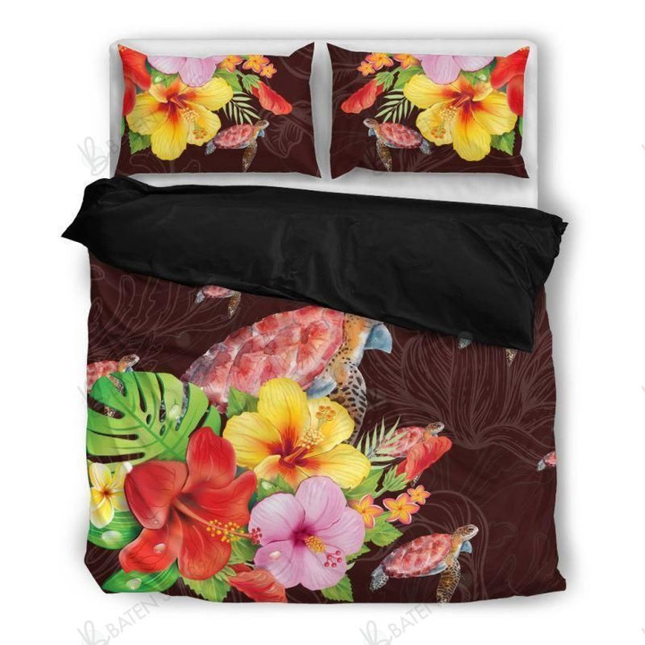 Hawaii Turtle Tropical Flower Bedding Set Bedroom Decor