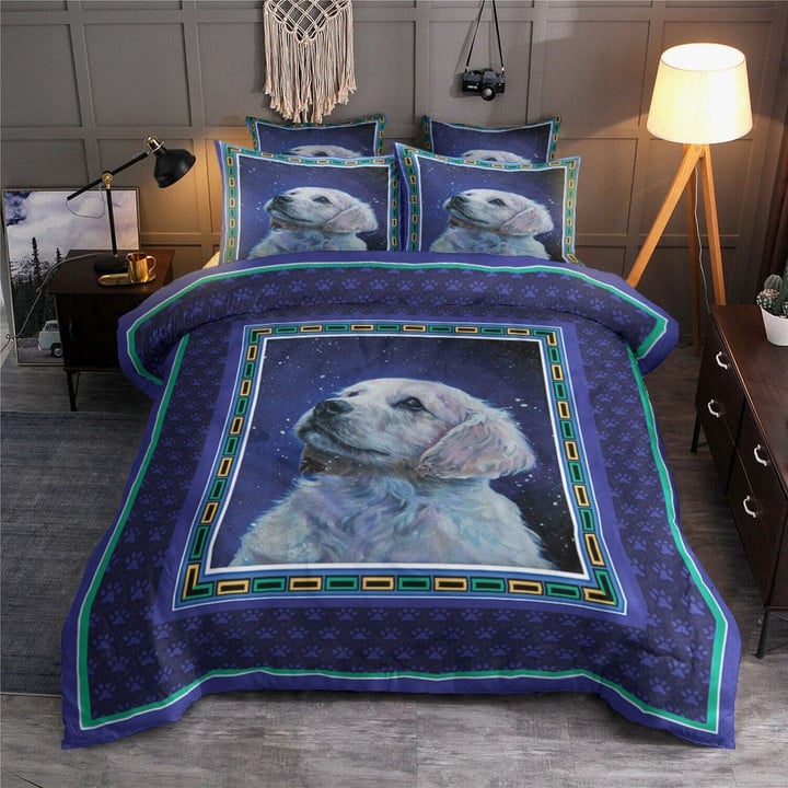 White Golden Retriever Puppy In The Night Sky Bedding Set All Over Prints