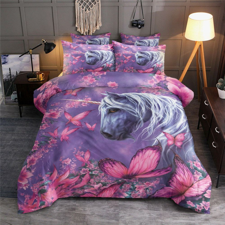 Unicorn Pink Butterfly Bedding Set All Over Prints