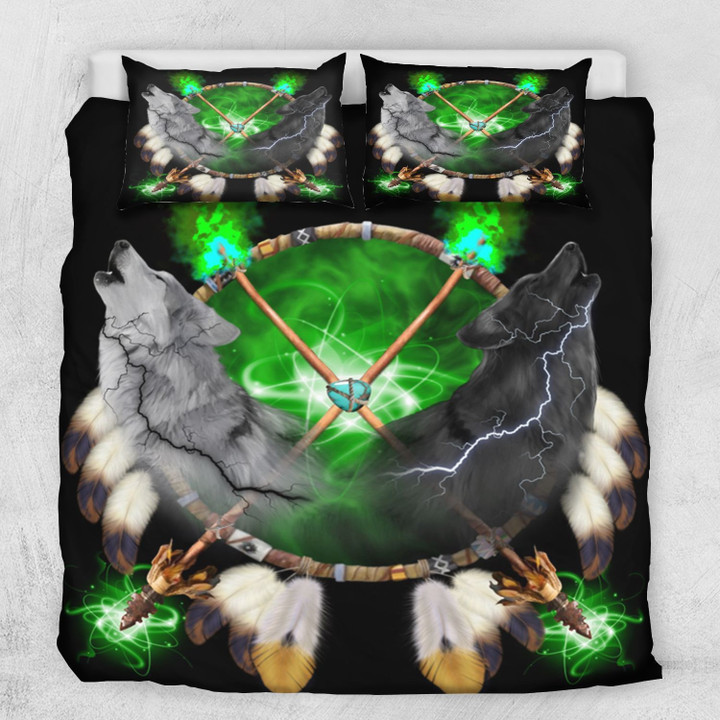 Day And Night Lightning Dreamcatcher Wolf Bedding Set All Over Prints