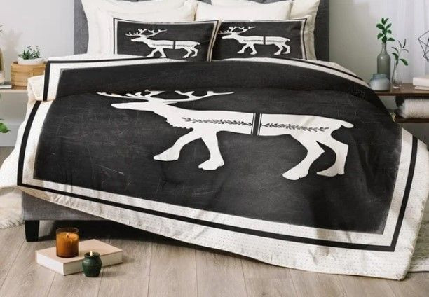 Black And White Reindeer Bedding Set All Over Prints