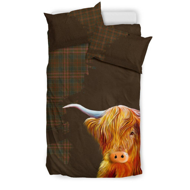 Kennedy Weathered Tartan Scottish Highland Cow Bedding Set Jjiwk