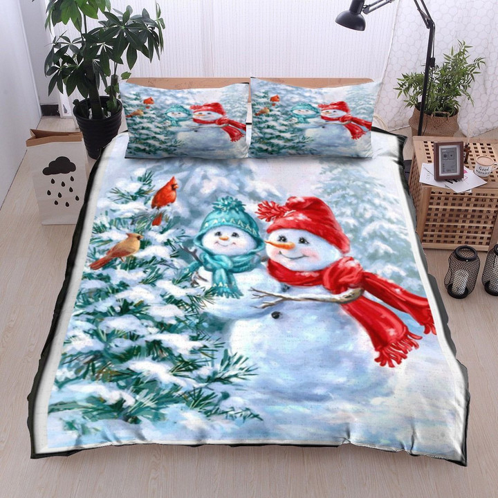 Cardinal And Child Snowman Bedding Set All Over Prints