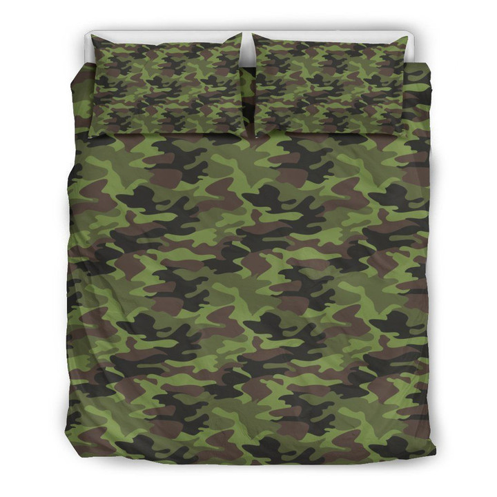 Dark Green And Black Camouflage Bedding Set Iy