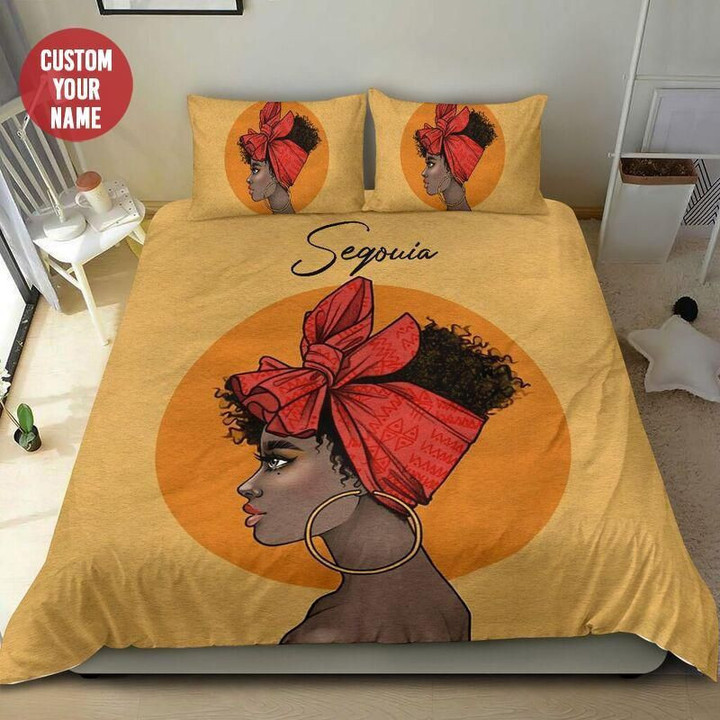 Black Woman Red Ribbon Personalized Custom Name Duvet Cover Bedding Set