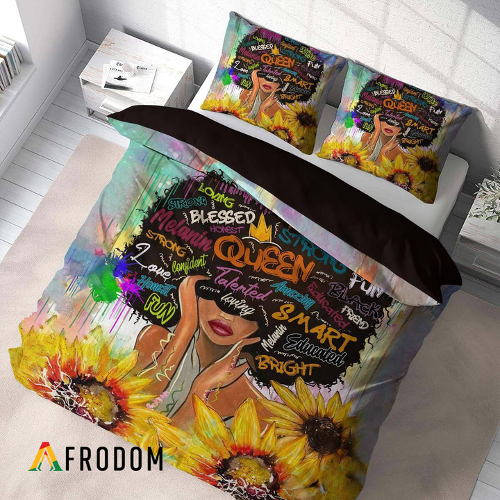 Black Girl Queen With Sunflower Bedding Set