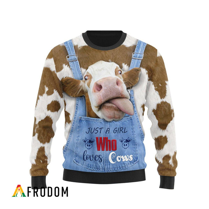 Just a Girl Who Loves Cow Pattern Print Christmas Sweater