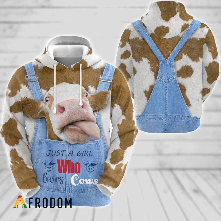 Just A Girl Who Loves Cow Pattern Print Hoodie