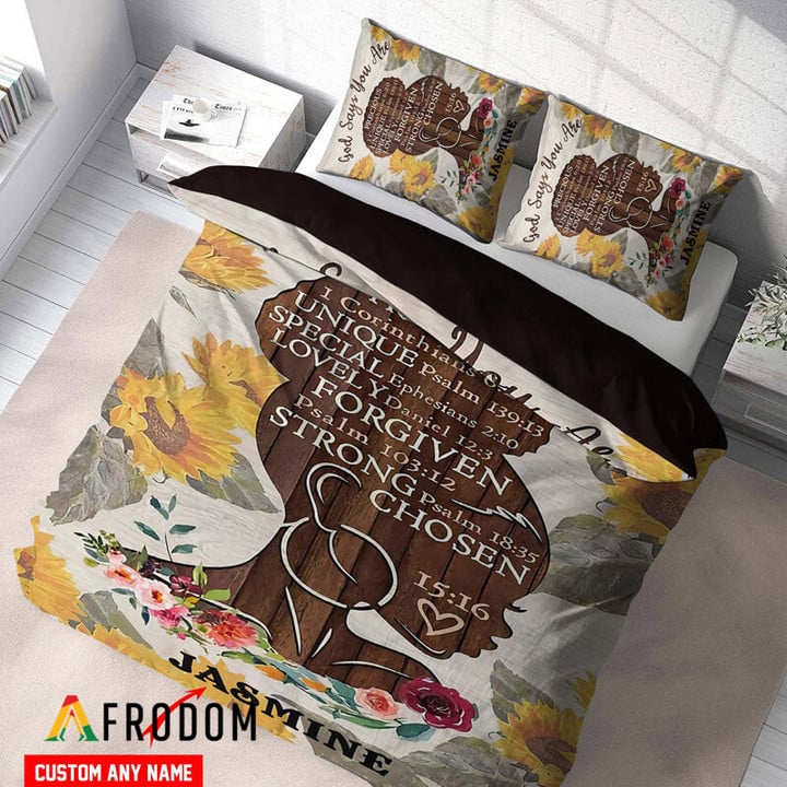 Personalized Black Girl With Sunflowers Bedding Set