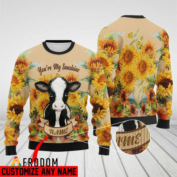 Personalized Cute Cow - You're My Sunshine Ugly Sweater
