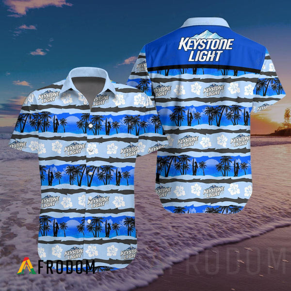 Tropical Beach Keystone Light Button Shirt