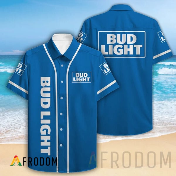 Basic Printed Blue Bud Light Button Shirt