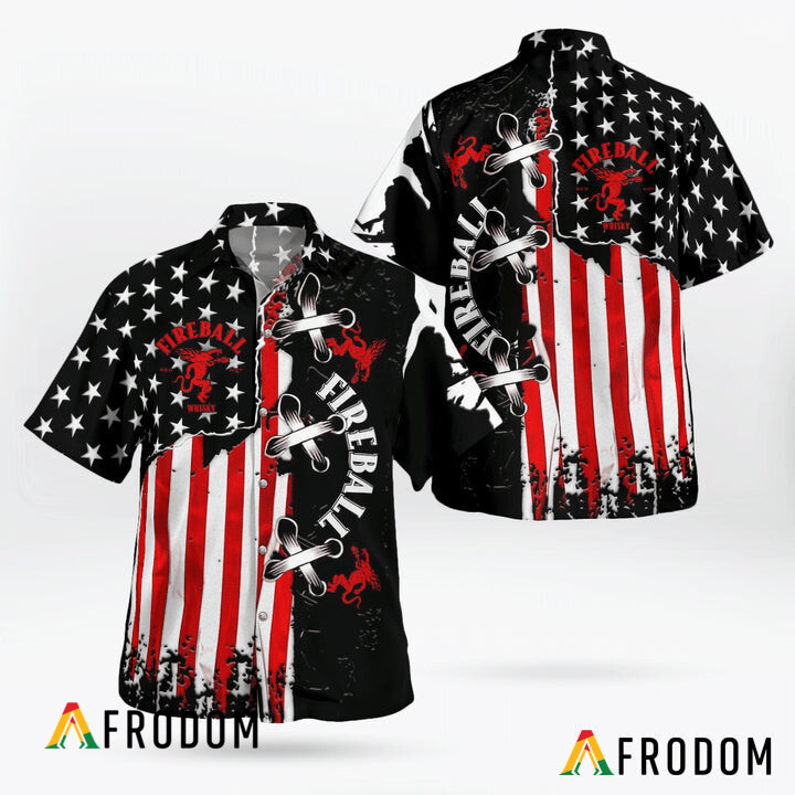 USA Flag Fireball Button Shirt