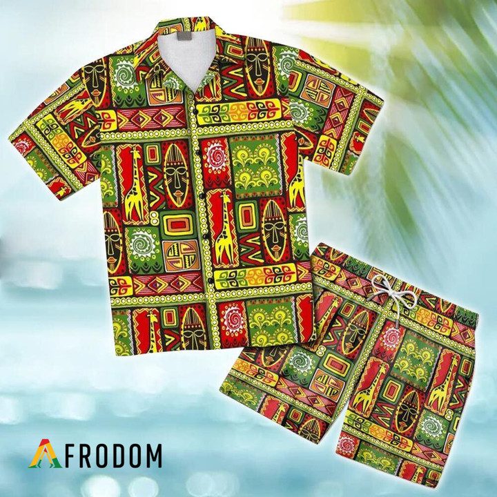 African Tribal Hawaiian Shirt And Shorts Set