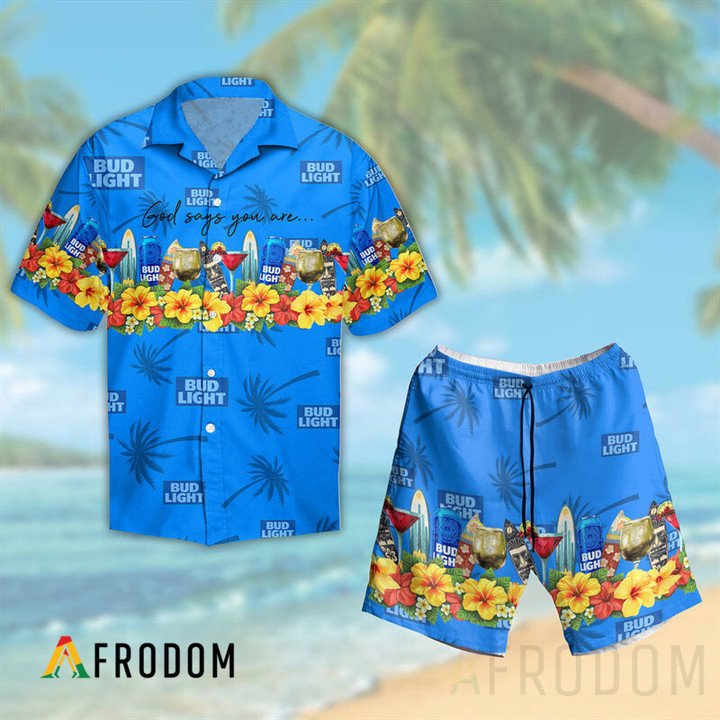 Summer Bud Light Button Shirt And Shorts Set