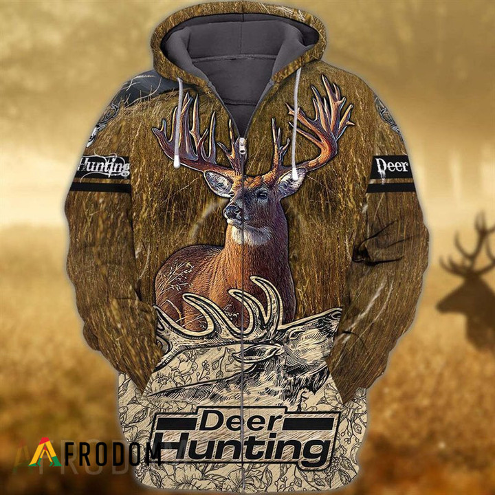 Vintage Deer Hunting Zip Hoodie