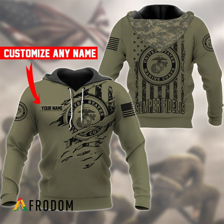 Personalized Olive Green Marine Corps Hoodie