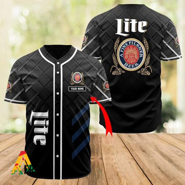 Personalized Black Miller Lite Baseball Jersey
