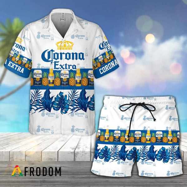 Tropical Pineapple Corona Extra Hawaiian Shirt And Shorts Set