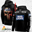Personalized Black USA Flag Skull Bud Light Hoodie