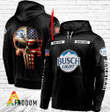 Personalized Black USA Flag Skull Busch Light Hoodie