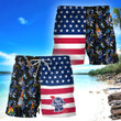 Pabst Blue Ribbon Flower American Flag Hawaiian Shorts