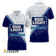 Bud Light Blue and White Diagonal Polo Shirt