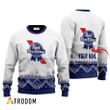 Personalized Pabst Blue Ribbon White Reindeer Ugly Sweater