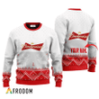 Personalized Budweiser White Reindeer Ugly Sweater