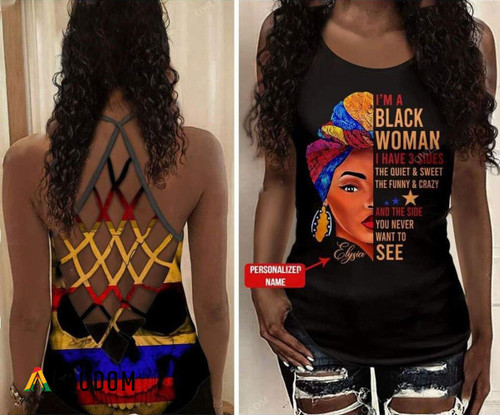 Personalized I Am Black Women Criss-Cross Open Back Tank Top
