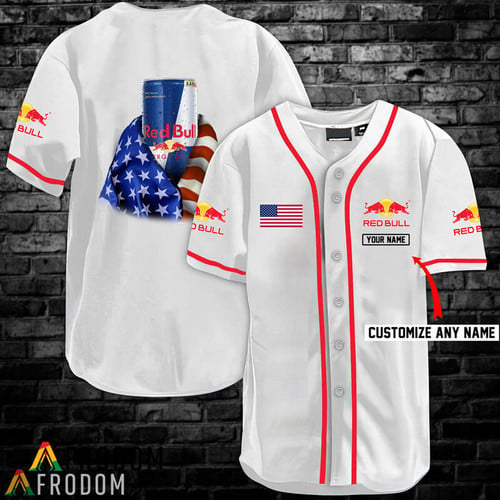 Personalized Vintage White USA Flag Red Bull Jersey Shirt