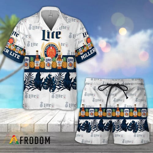 Tropical Pineapple Miller Lite Hawaiian Shirt And Shorts Set
