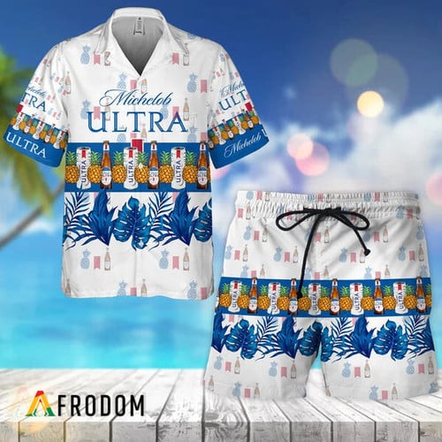 Tropical Pineapple Michelob ULTRA Hawaiian Shirt And Shorts Set