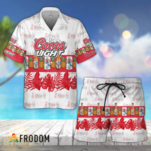 Tropical Pineapple Coors Light Hawaiian Shirt And Shorts Set