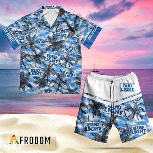 Personalized Tropical Bud Light Hawaiian Shirt And Shorts Set