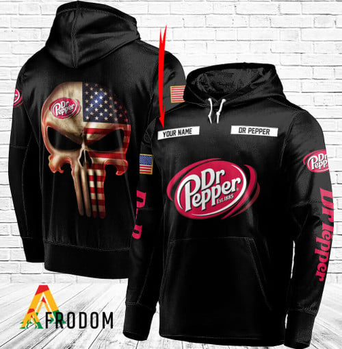 Personalized Black USA Flag Skull Dr Pepper Hoodie