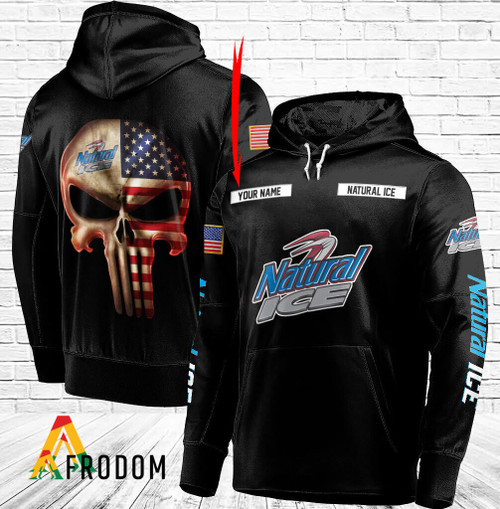 Personalized Black USA Flag Skull Natural Ice Hoodie