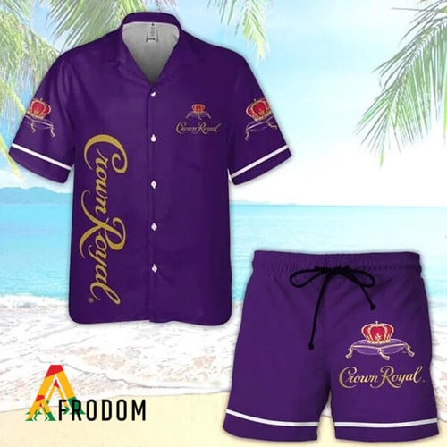 Basic Printed Crown Royal Button Shirt And Shorts Set