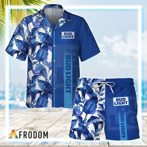 Bud Light Tropical Leaf Hawaiian Shirt And Shorts Set