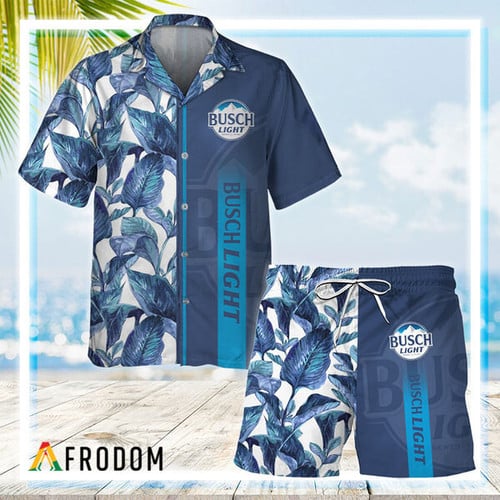 Busch Light Tropical Leaf Hawaiian Shirt And Shorts Set