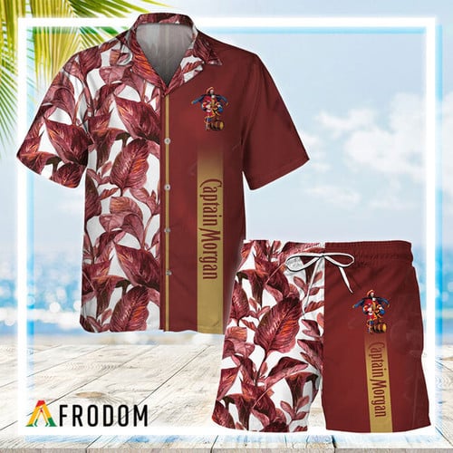 Captain Morgan Tropical Leaf Hawaiian Shirt And Shorts Set