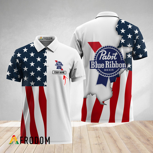 Personalized Pabst Blue Ribbon American Flag Polo Shirt