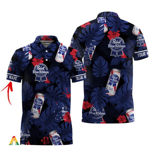 Customized Pabst Blue Ribbon Tropical Hawaiian Polo Shirt