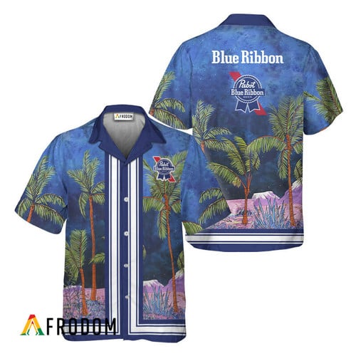 Pabst Blue Ribbon Star Print Bermuda Hawaiian Shirt